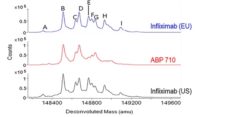 Intact molecular mass assessment of infliximab, ABP 710, and infliximab